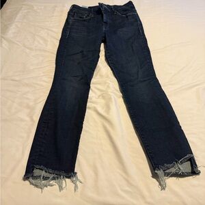 MOTHER Dark Blue Distressed Ankle Jeans